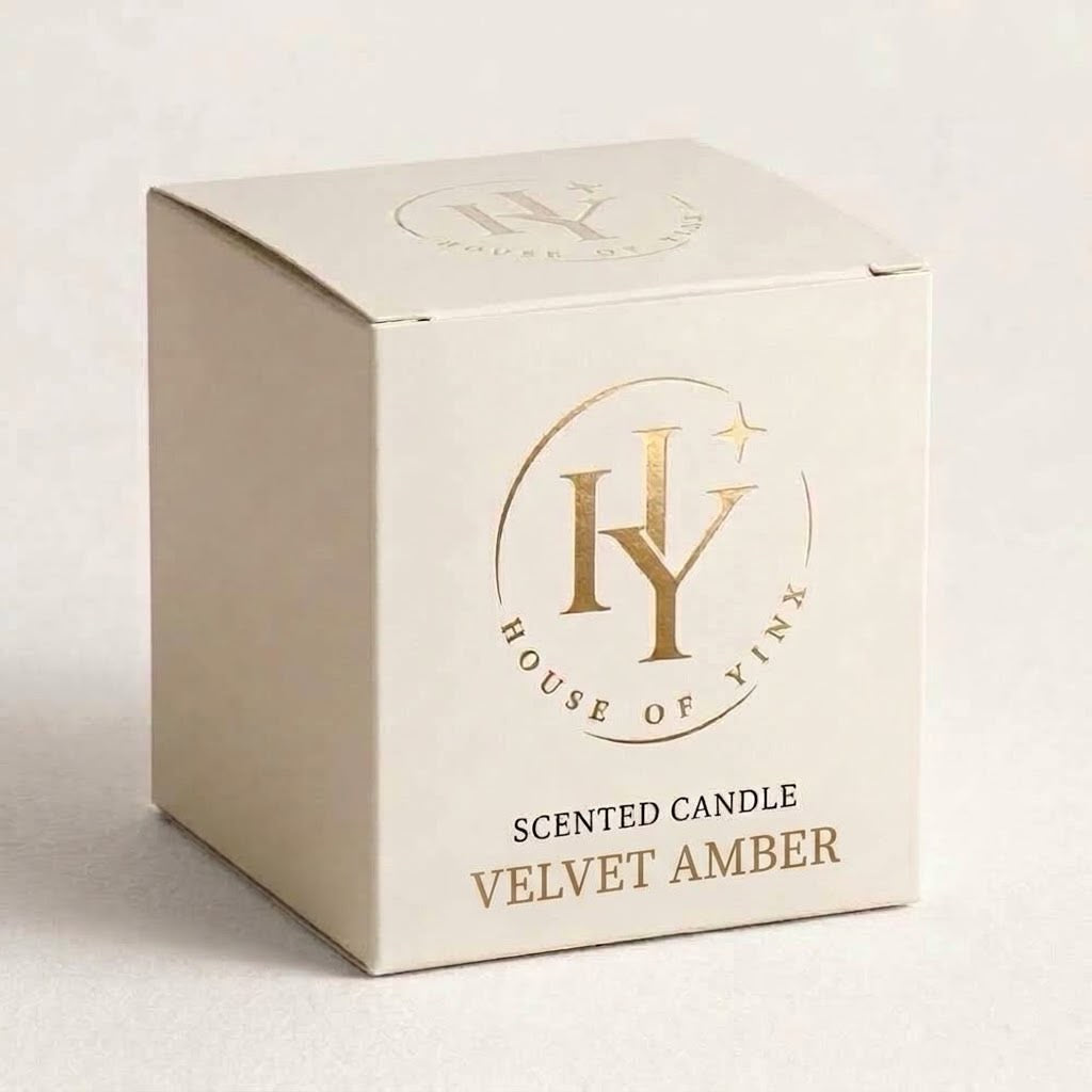 House of Yinx Velvet Amber geurkaars verpakking